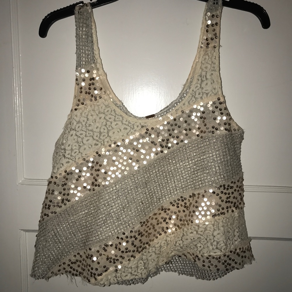 Free People cheetah crochet sequin crop top